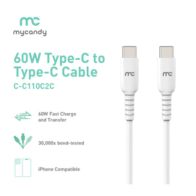 Type-C to Type-C 60W charging and data cable - C110 C2C White Cable.