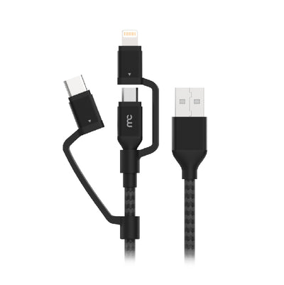 3 IN 1 MICRO USB TYPE C AND MFI LIGHTNING CHARGE CABLE 1.5M BLACK