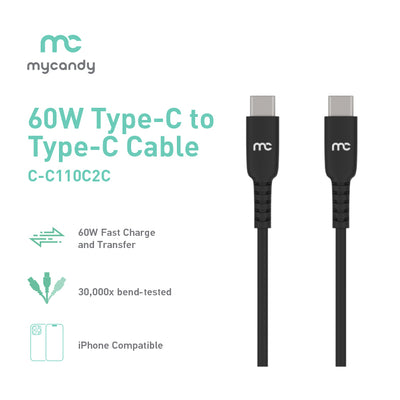 Type-C to Type-C 60W charging and data cable - C110 C2C Black Cable.