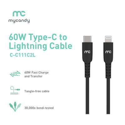 Supercharge with the 60W Type-C to Lightning charging and data cable C111 C2L Black Cable.