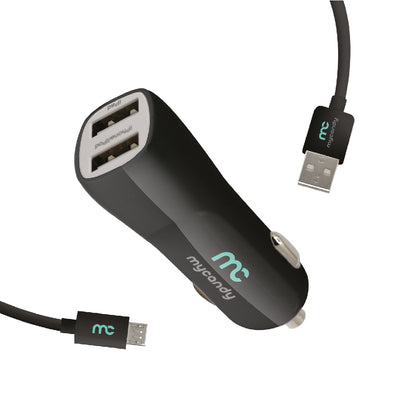 3.4 A DUAL USB CAR CHARGER WITH MICRO USB CABLE 1M BLACK