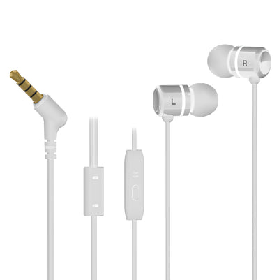 WIRED STEREO HEADSET WITH RIGHT ANGLED CONNECTOR WHITE